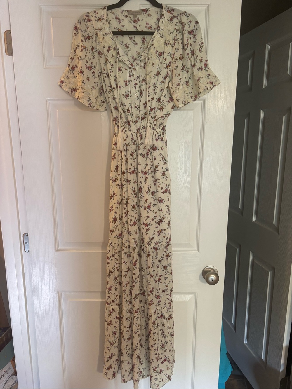 Wonderly Cream Maxi Dress with Maroon Floral Print